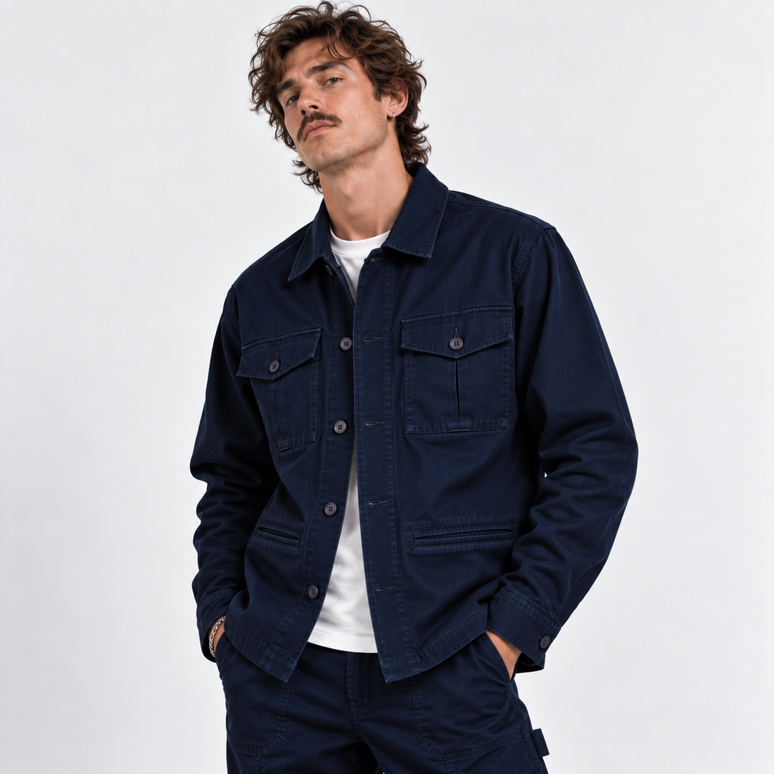 Utility Shacket in Navy, front angle