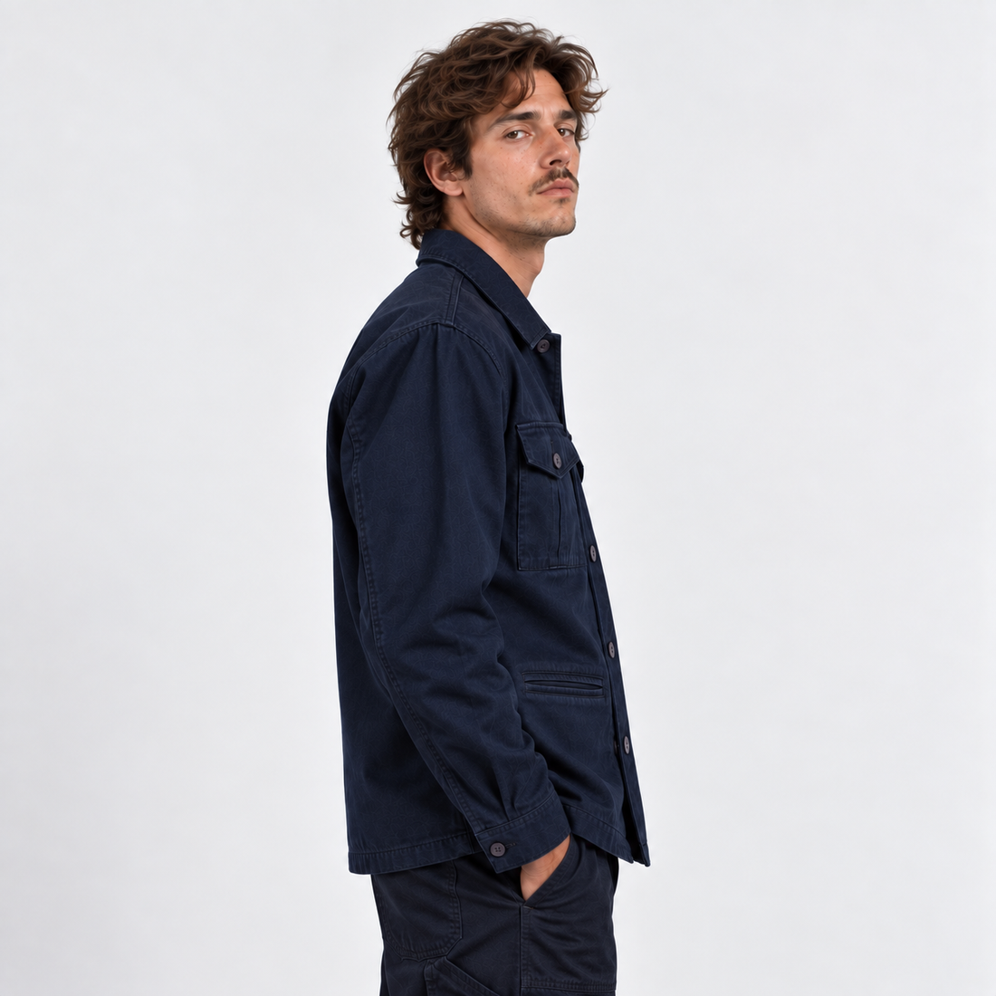 Utility Shacket in Navy, side view