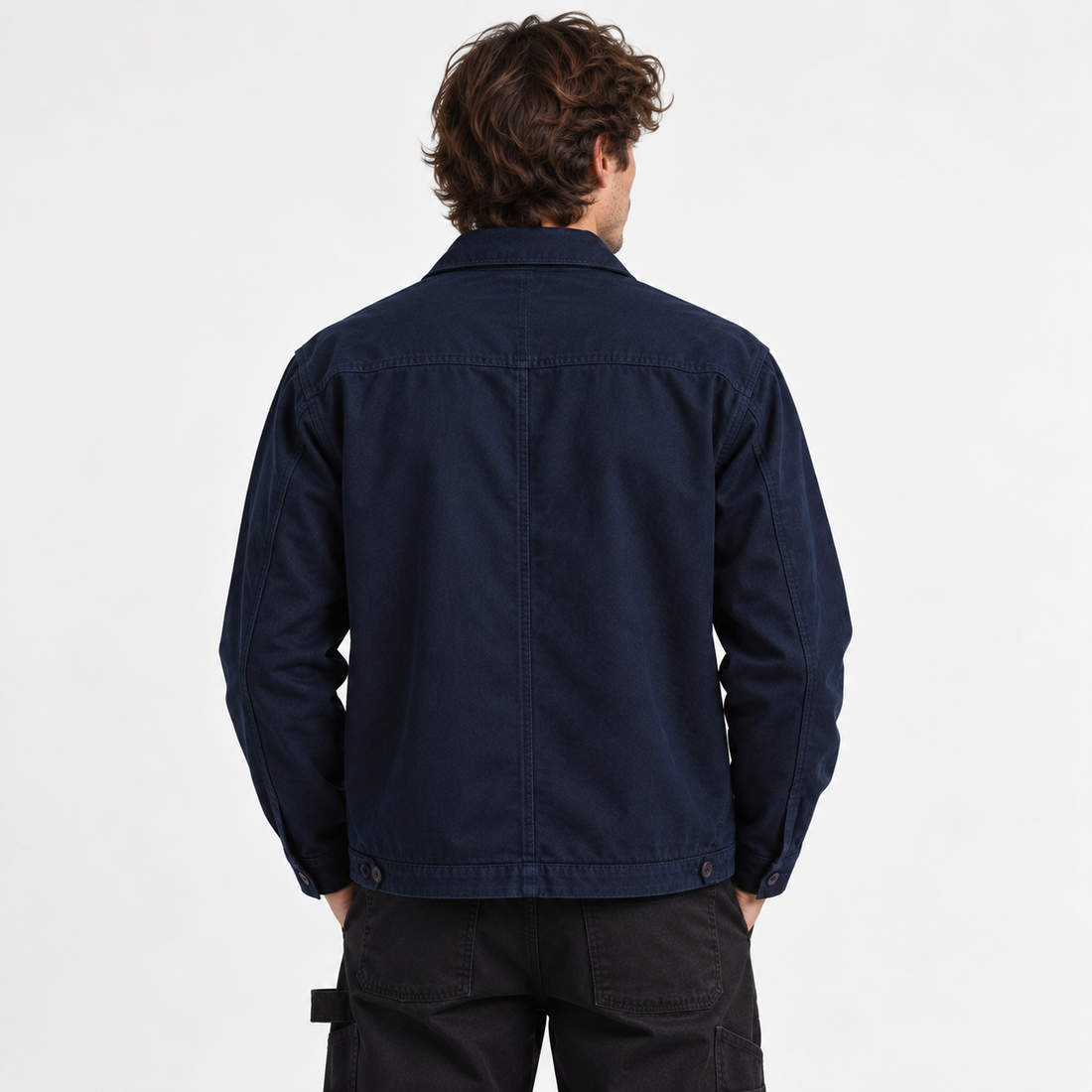 Utility Shacket in Navy, back view