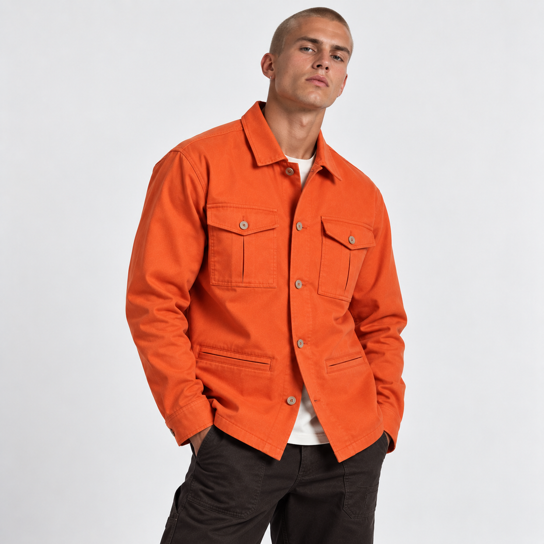 Utility Shacket in Orange, front angle